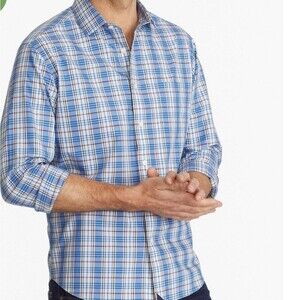 Untuckit Wrinkle Free Ardanza‎ Shirt Size L Blue with Blue & Red Plaid